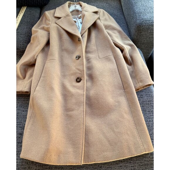 Calvin Klein Womens Camel Wool-Blend Coat Button Front Size 14 Timeless Outerwe - Picture 1 of 11